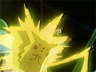 ein Standbild aus einem Pokémon-Zeichentrickfilm mit blinkenden Lichtern